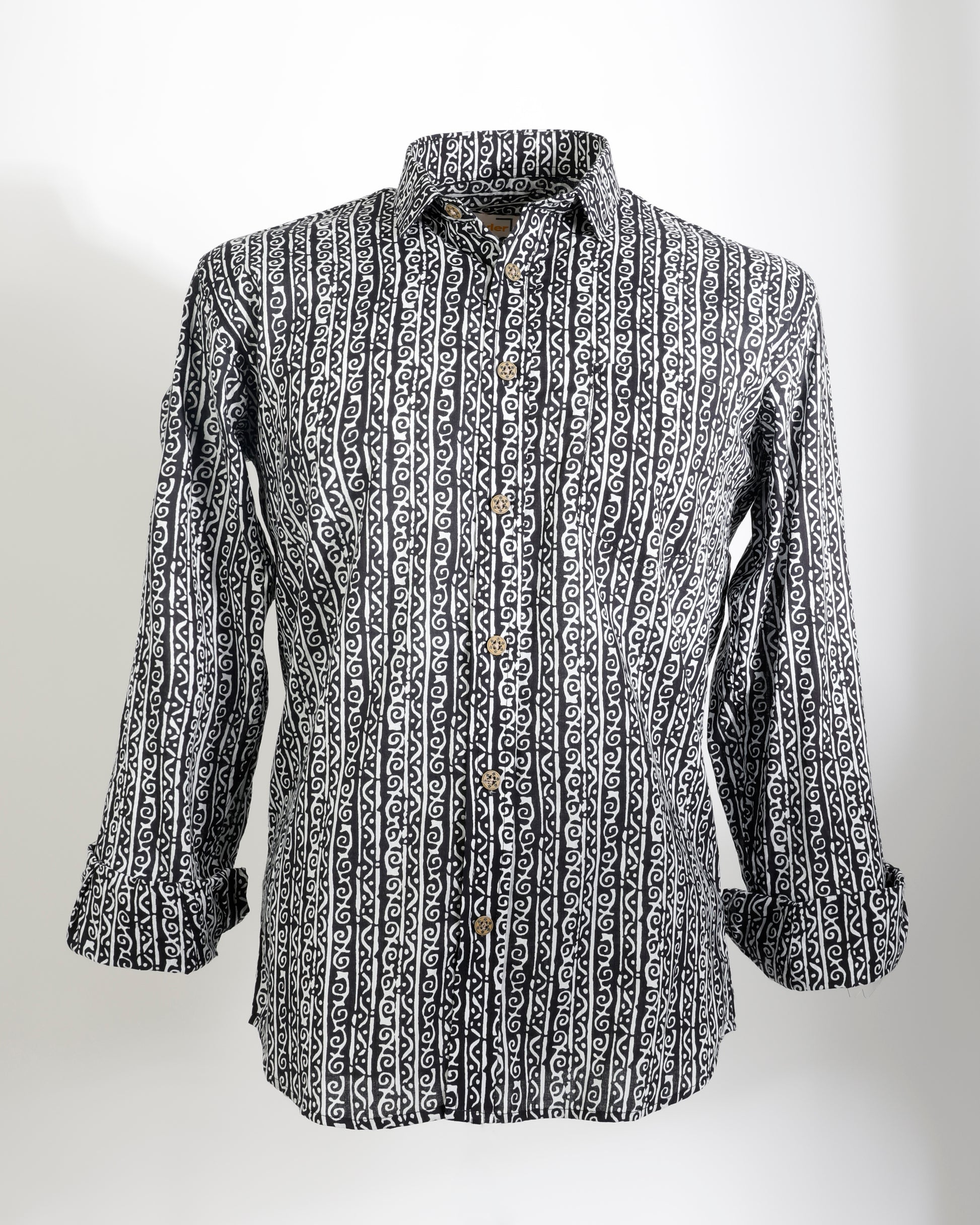 Midnight Script – Handcrafted Motif Cotton Shirt - Faboriq