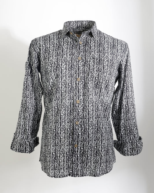 Midnight Script – Handcrafted Motif Cotton Shirt - Faboriq