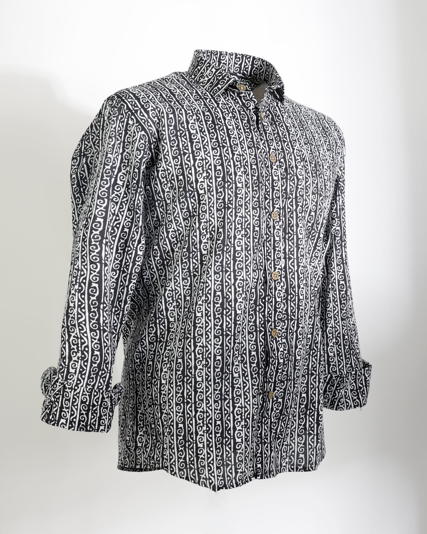 Midnight Script – Handcrafted Motif Cotton Shirt - Faboriq