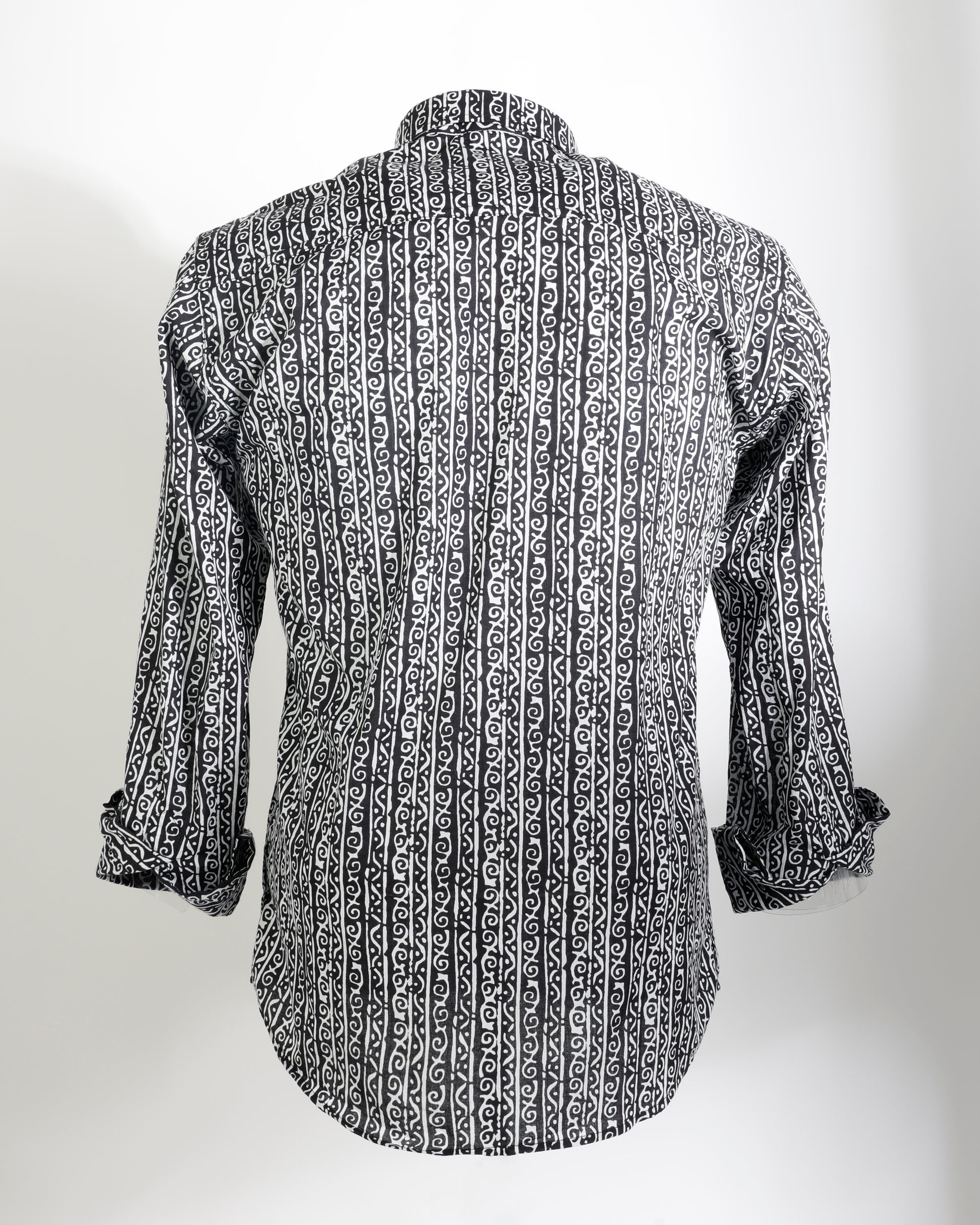 Midnight Script – Handcrafted Motif Cotton Shirt - Faboriq