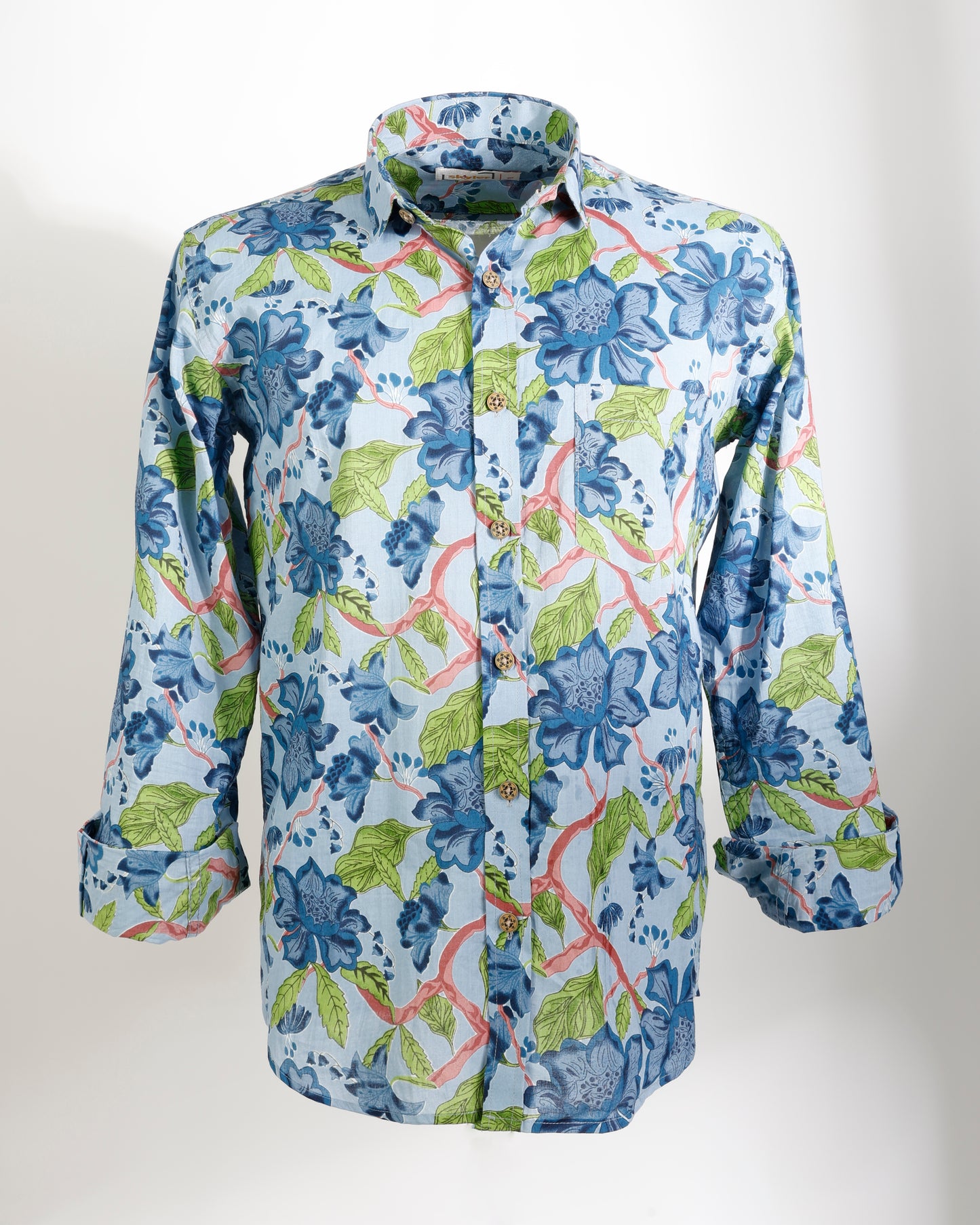 Azure Garden – Floral Cotton Shirt - Faboriq