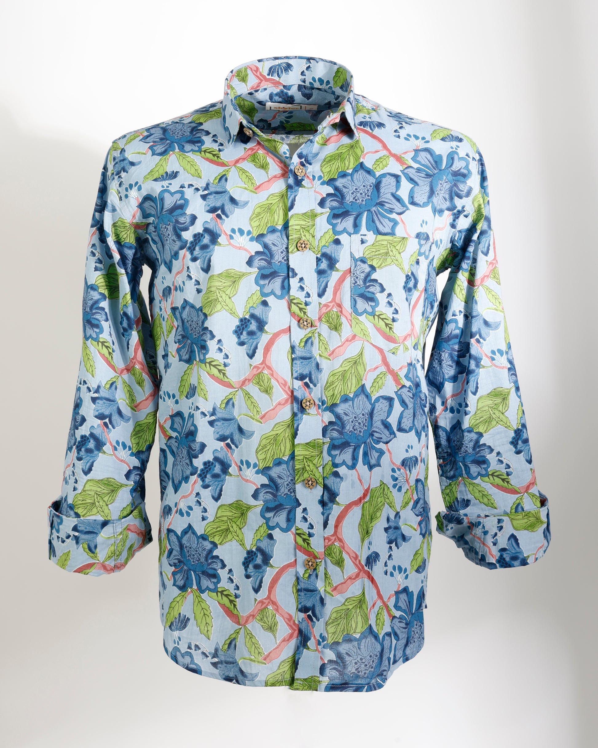 Azure Garden – Floral Cotton Shirt - Faboriq