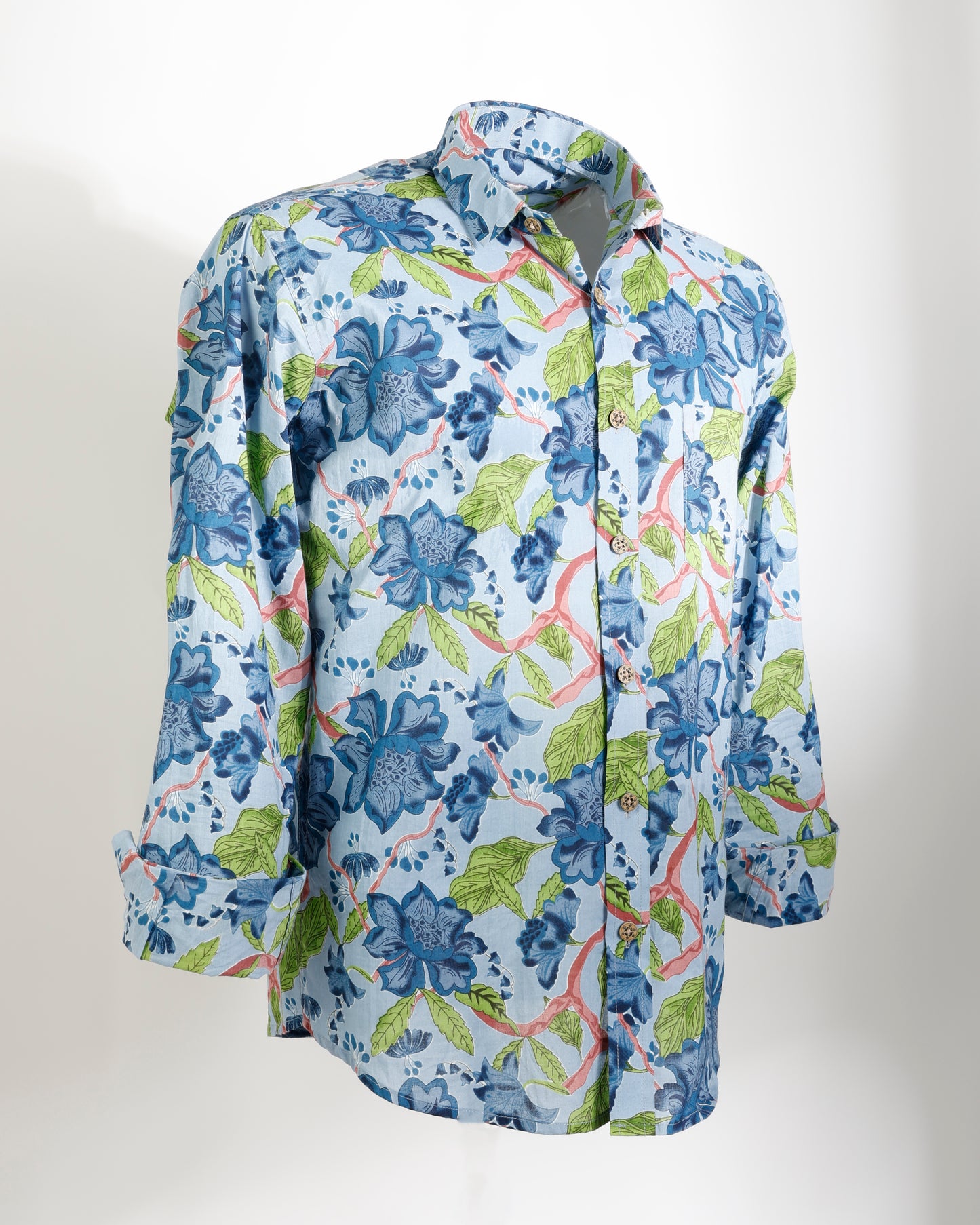 Azure Garden – Floral Cotton Shirt - Faboriq
