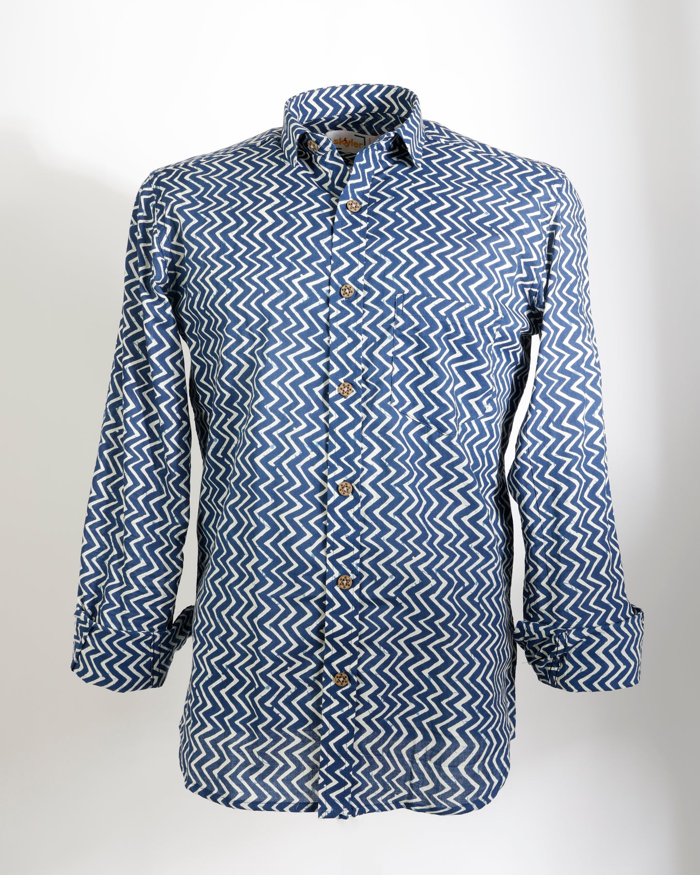 Indigo Rhythm – Zigzag Cotton Shirt - Faboriq