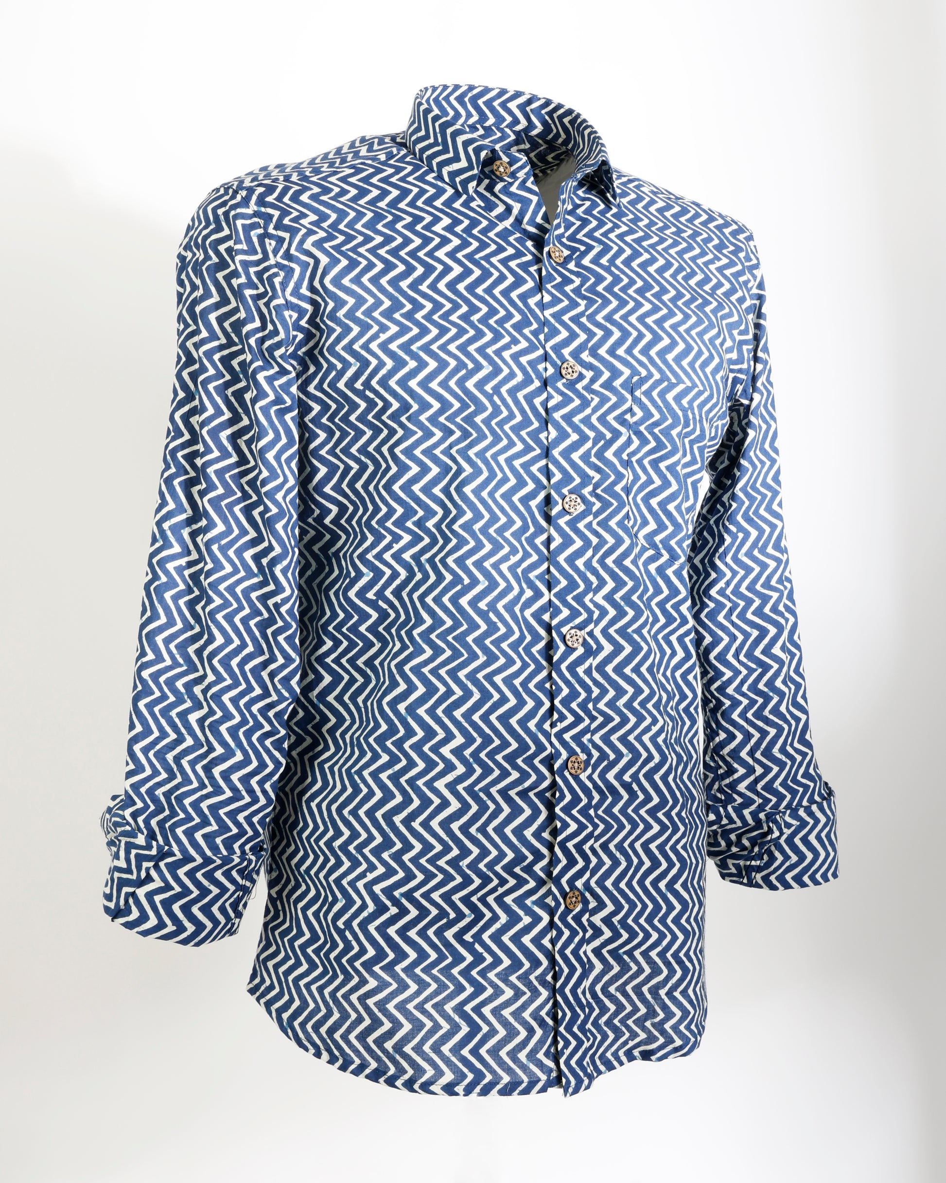 Indigo Rhythm – Zigzag Cotton Shirt - Faboriq