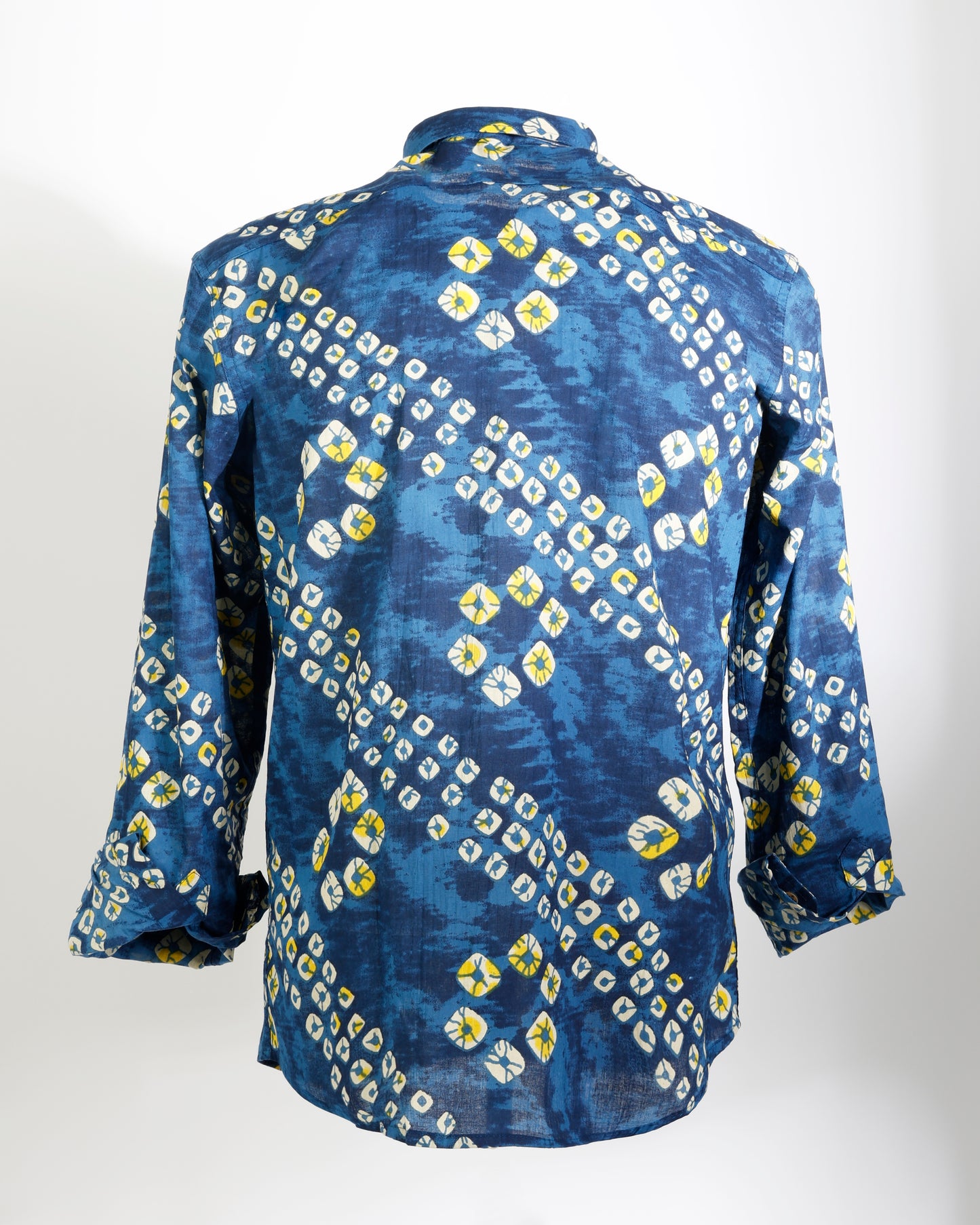 Indigo Mosaic – Handcrafted Motif Cotton Shirt - Faboriq