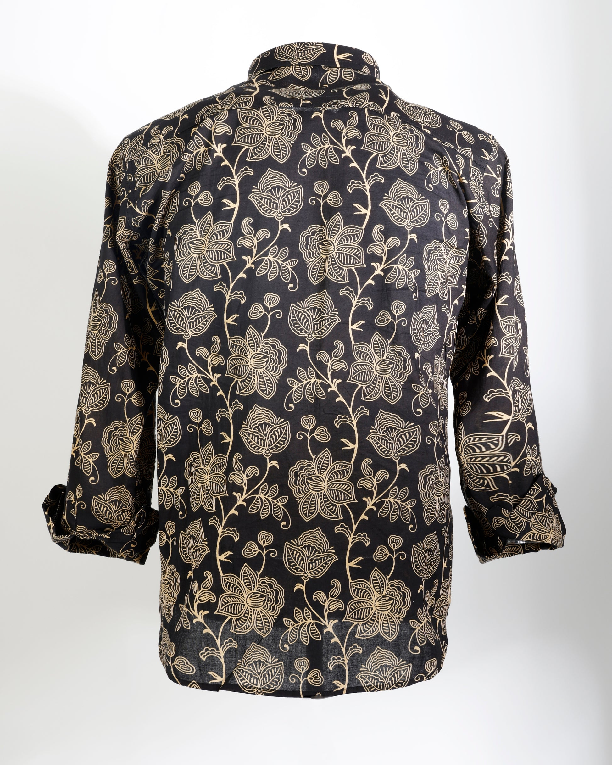 Noir Bloom – Floral Line Art Cotton Shirt - Faboriq