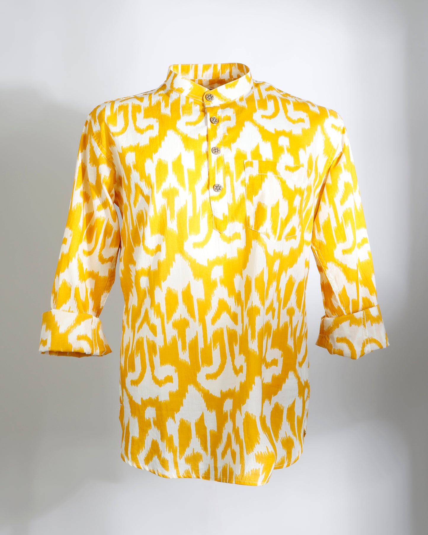 Golden Ikat – Mustard Yellow Cotton Short Kurta - Faboriq