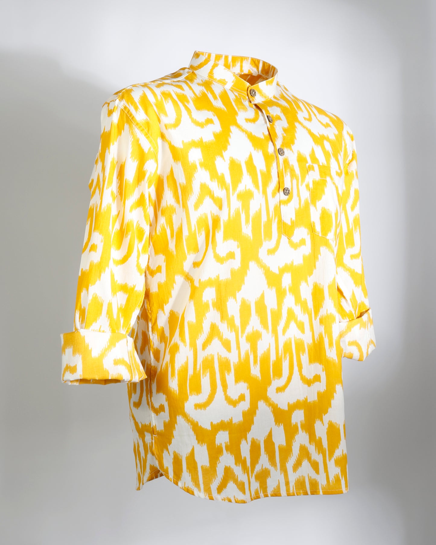 Golden Ikat – Mustard Yellow Cotton Short Kurta - Faboriq