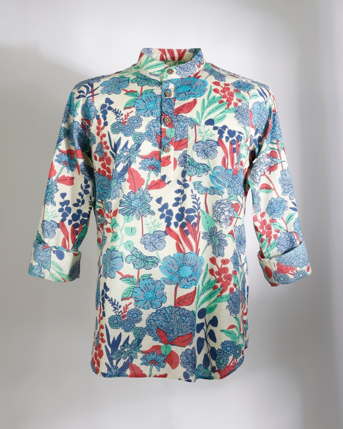 Faboriq Floral Ikat Print Short Kurta – Ivory Multi - Faboriq