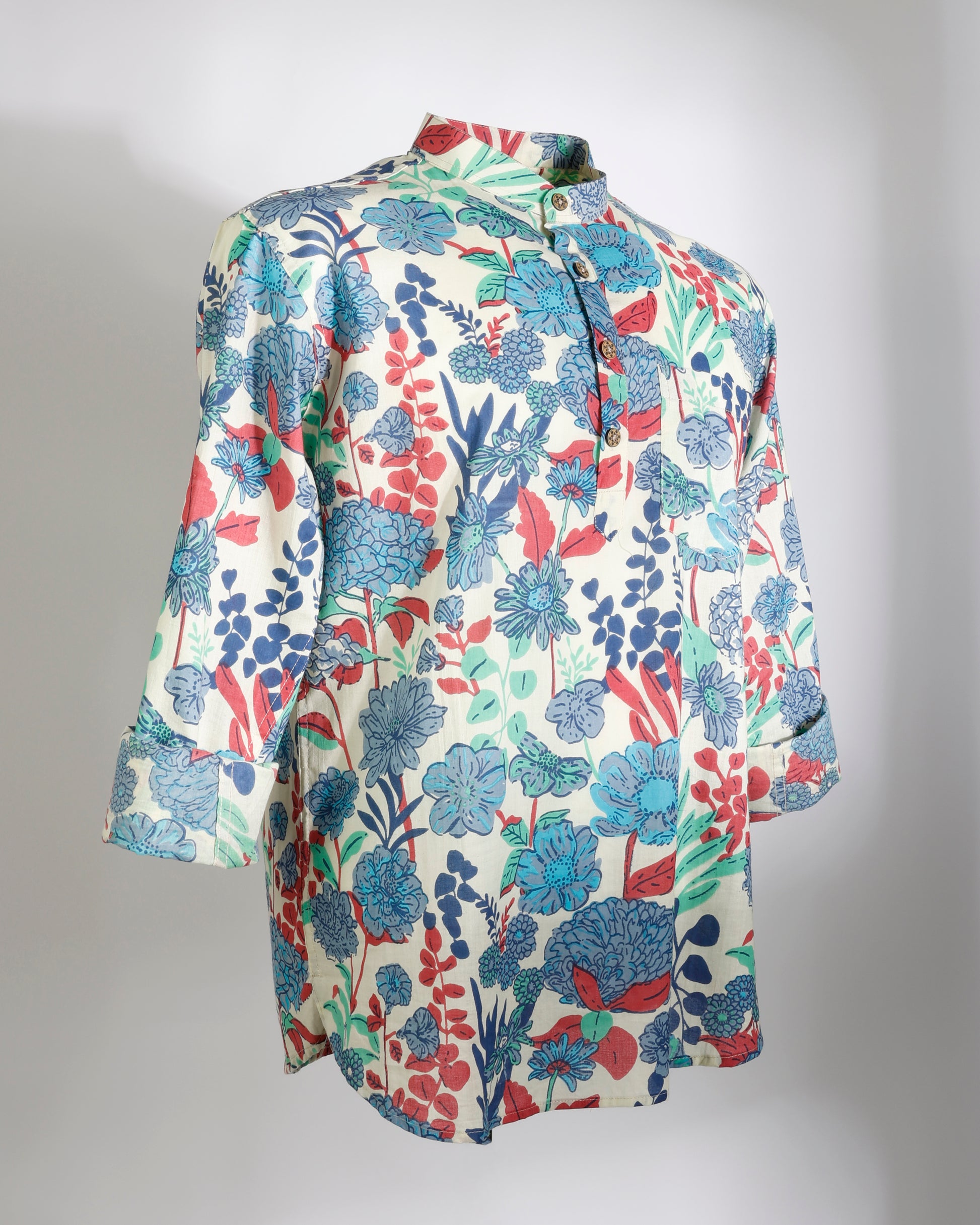 Faboriq Floral Ikat Print Short Kurta – Ivory Multi - Faboriq