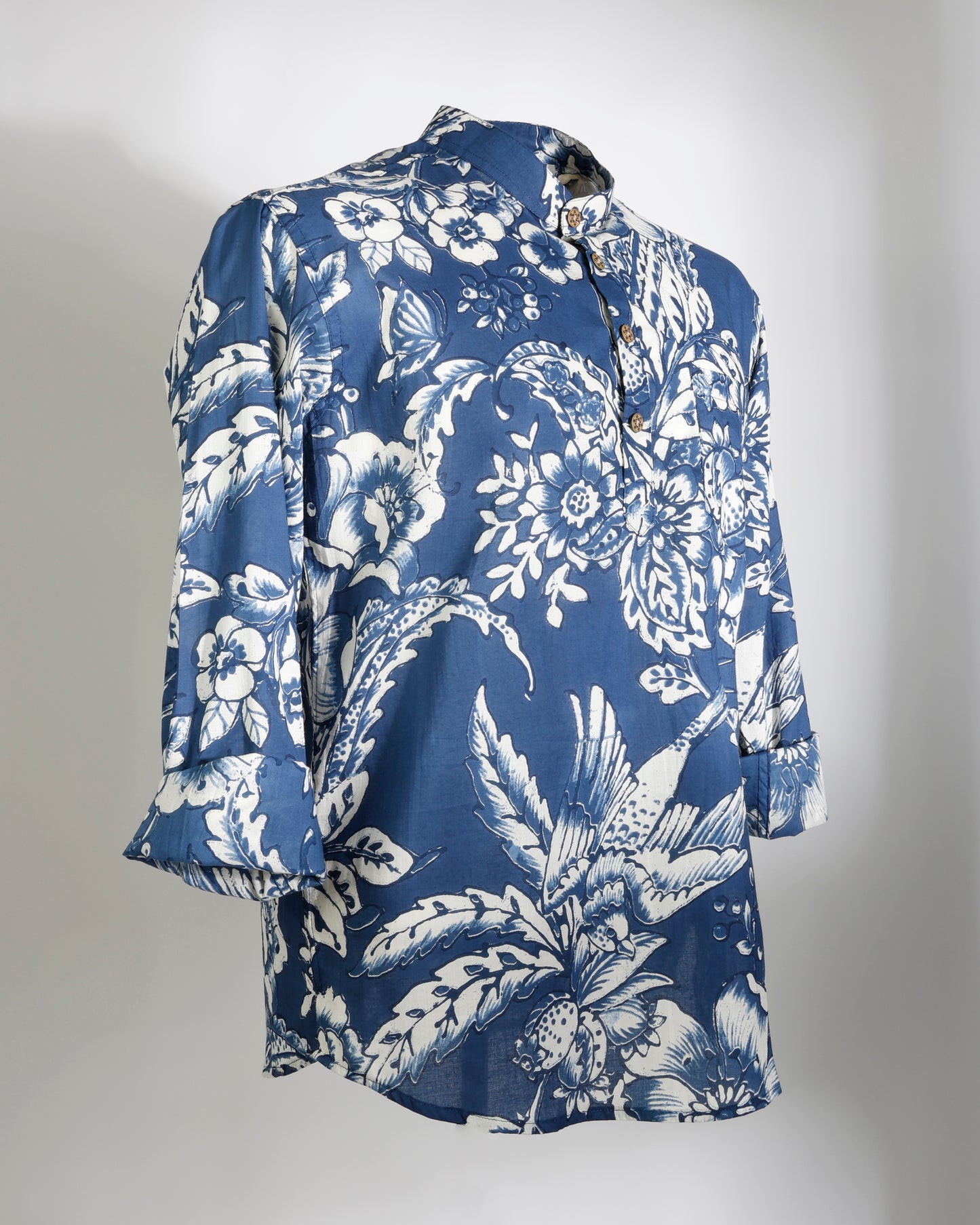 Indigo Garden – Floral Print Short Kurta - Faboriq