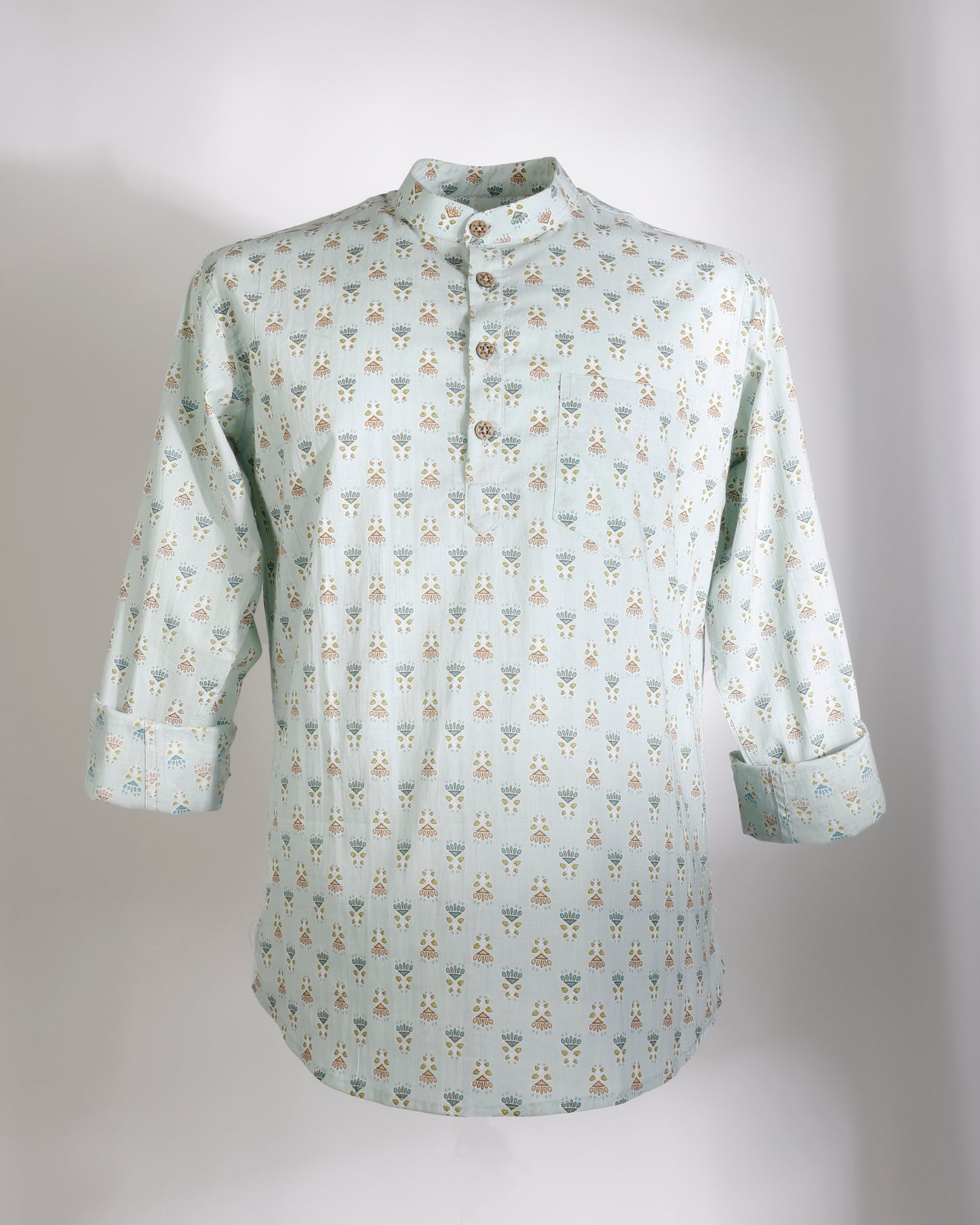 Mint Whisper – Handcrafted Print Cotton Short Kurta - Faboriq