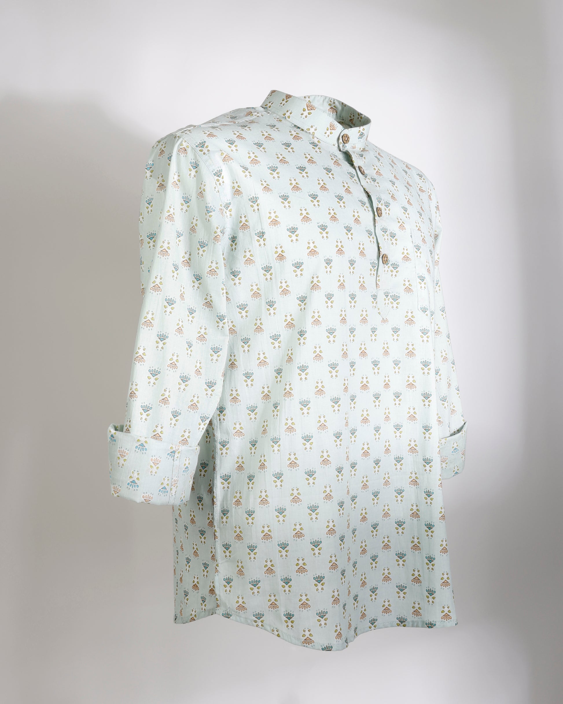 Mint Whisper – Handcrafted Print Cotton Short Kurta - Faboriq