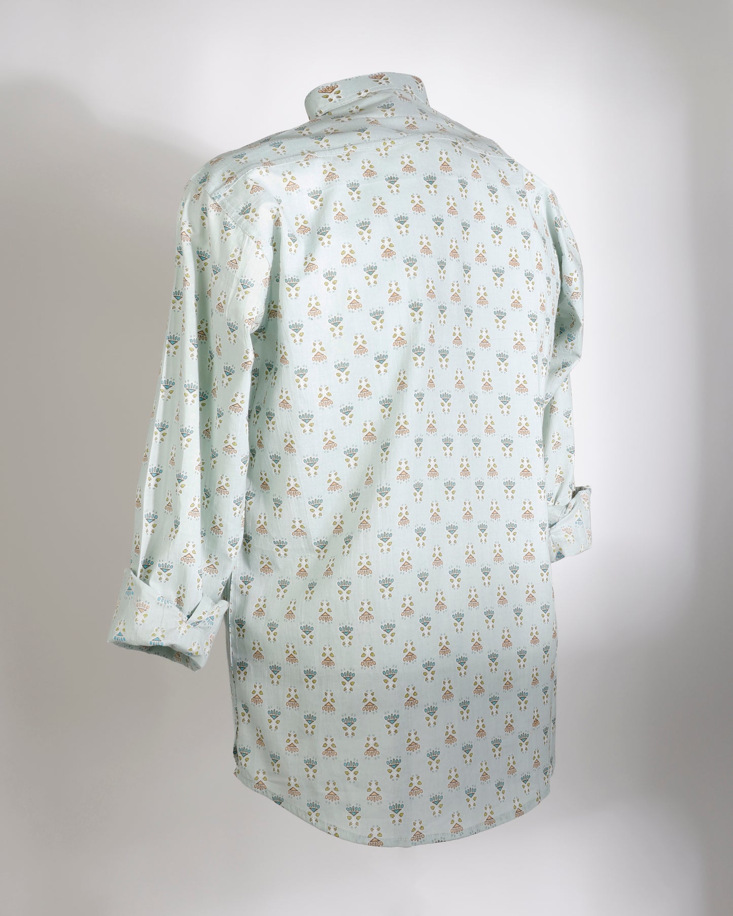 Mint Whisper – Handcrafted Print Cotton Short Kurta - Faboriq