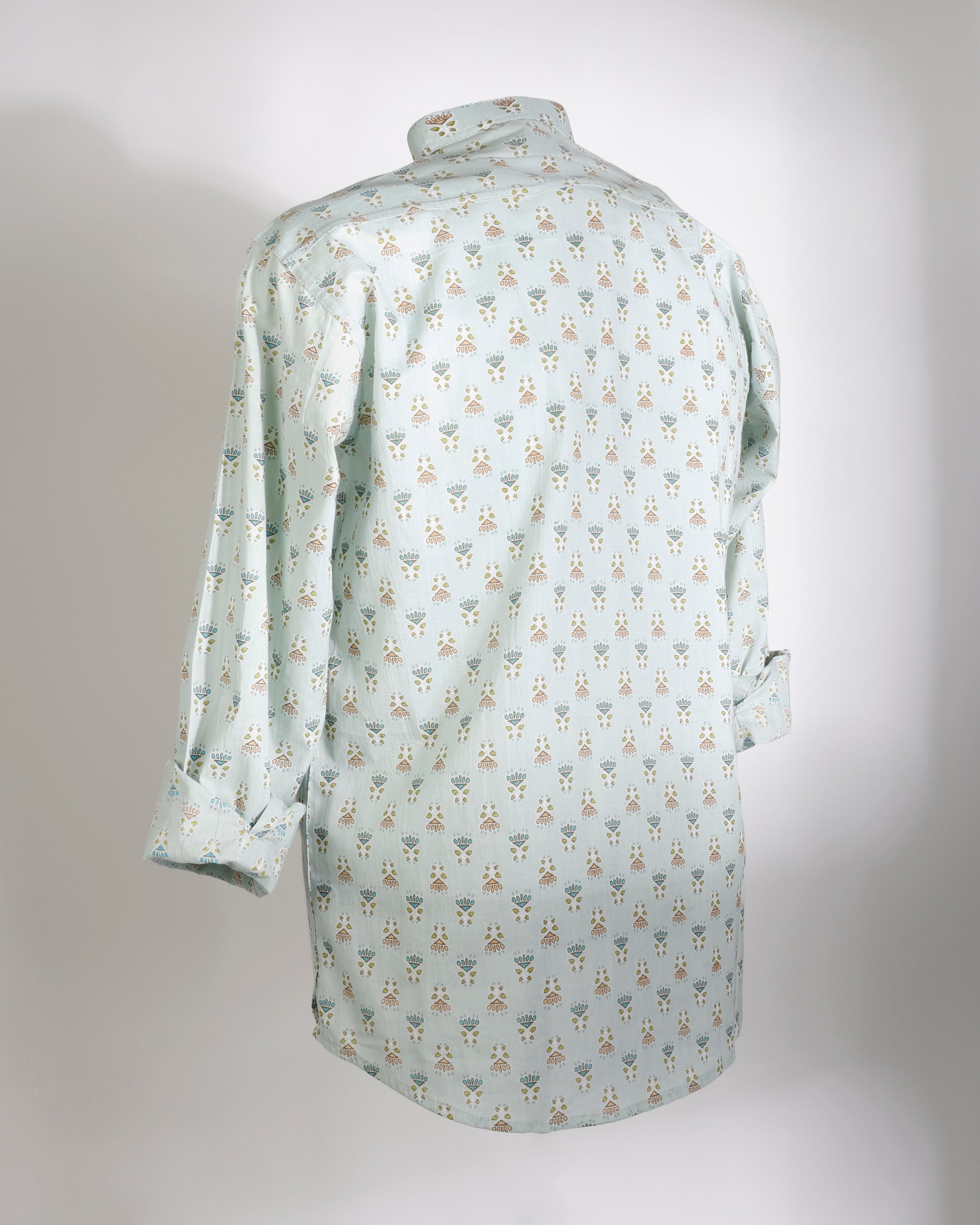 Mint Whisper – Handcrafted Print Cotton Short Kurta - Faboriq